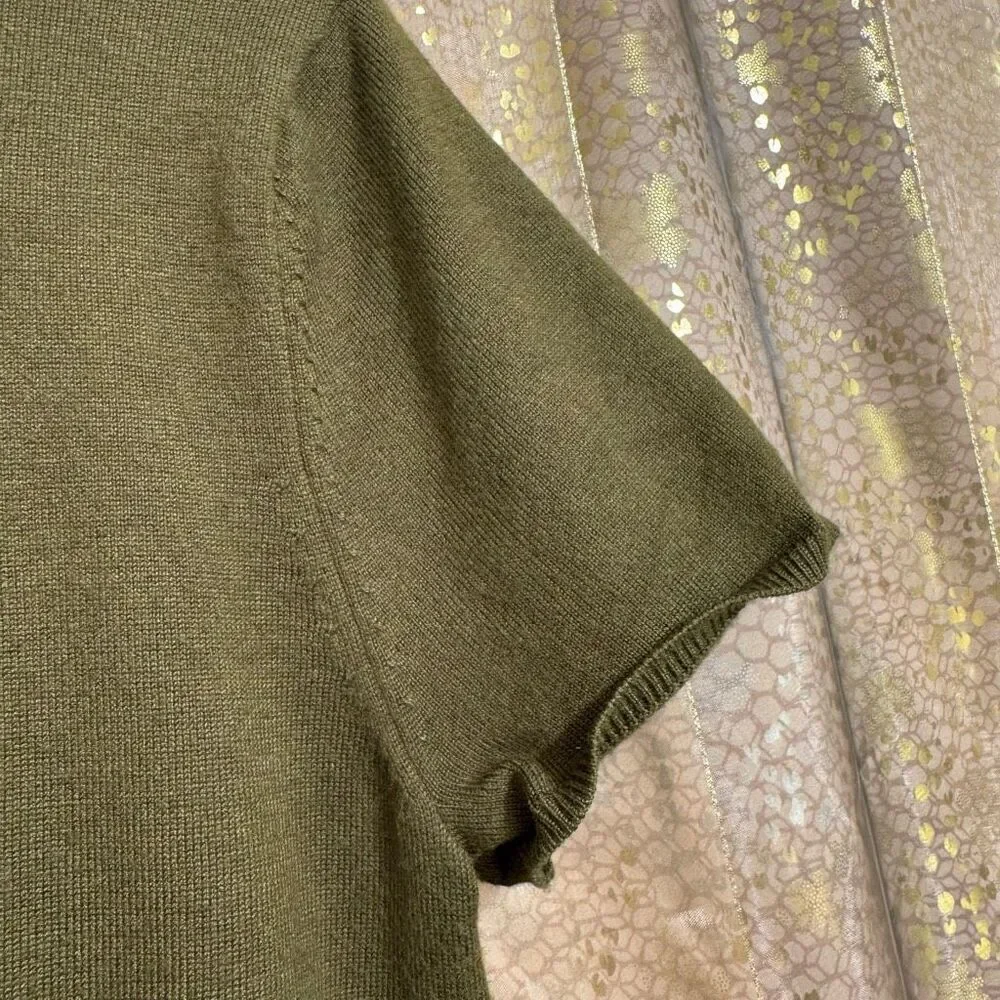 Philosophy Dark Army Green‎ Lightweight Fitted Short Sleeve Sweater Top Large